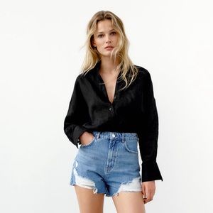 Zara High Rise Ripped Shorts